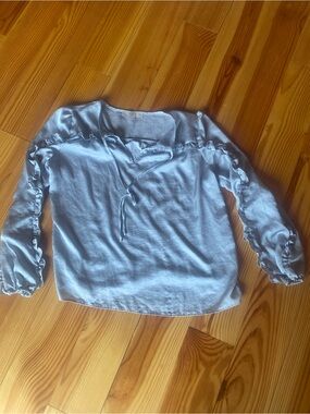 LOFT Light Blue Ruffle-Sleeve Peasant Blouse